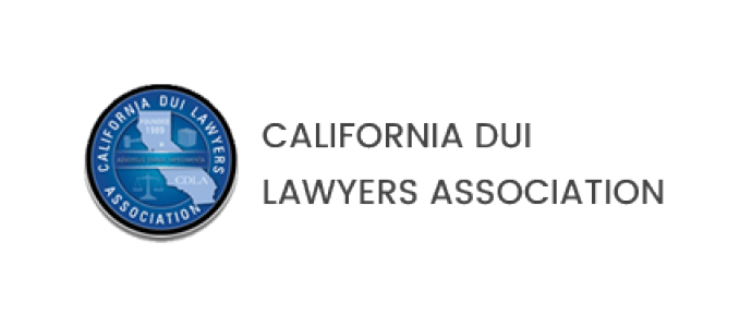 The image displays a logo for the California DUI Lawyers Association, consisting of text and a seal with a blue color scheme.